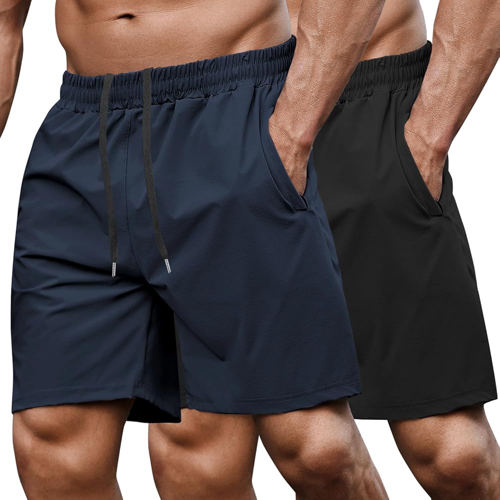 COOFANDY Men's 7" Gym Workout Shorts 2 Pack Quick Dry Athletic Shorts Training Running Shorts with Pocket