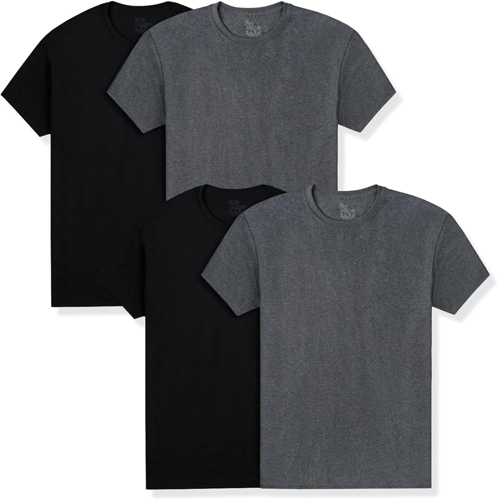 Fruit of the Loom Men's Crew Neck T-Shirt (Pack of 4), Heather Grey/Black - 4 Pack, Small