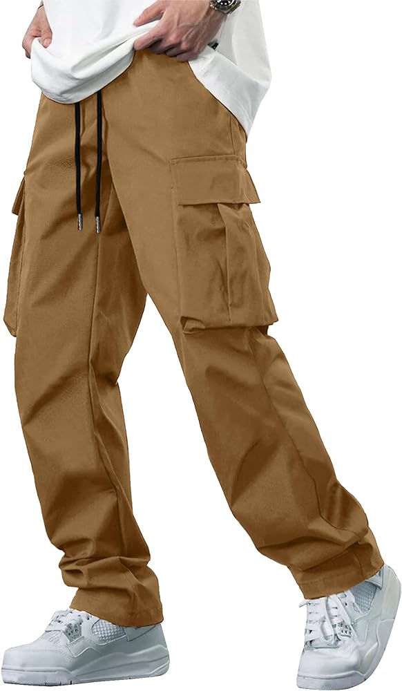 Men's Casual Cargo Pants Drawstring Hiking Pants Workout Tactical Joggers Sweatpants for Men