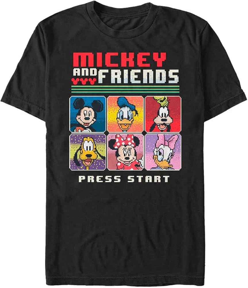 Disney Big Classic Mickey Pixel Friends Men's Tops Short Sleeve Tee Shirt, Black, 4X-Large Tall