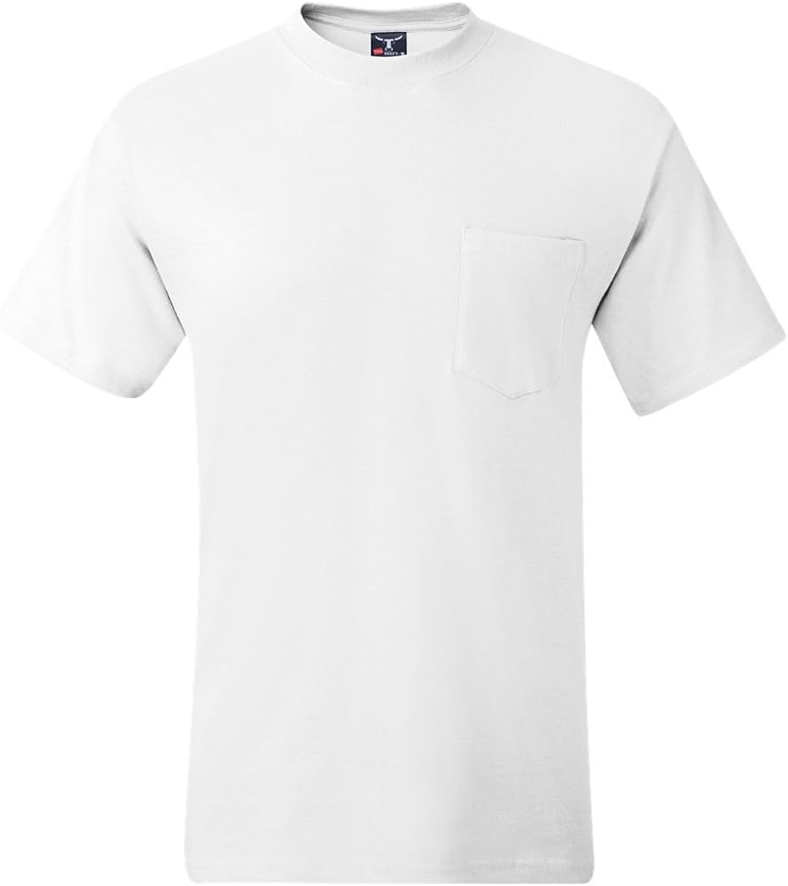 Hanes Adult High Stitch Ring Spun Preshrunk Pocket T-Shirt, White, Large