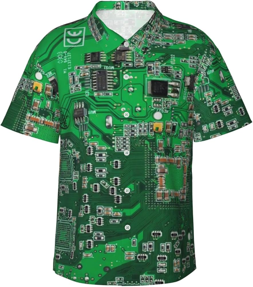 Hawaiian Shirts for Men Green Circuit Board Tops Holiday Short Sleeve