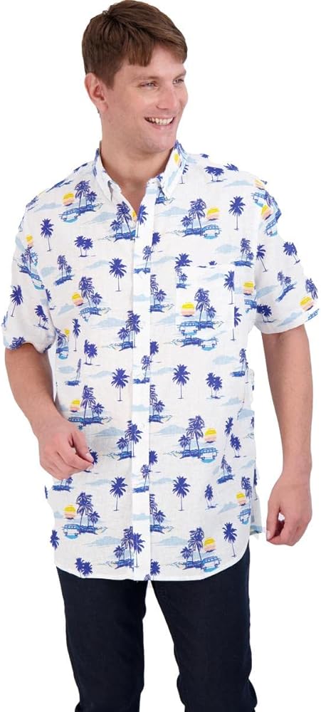 Club Room Mens Jack Linen Blend Tropical Print Button-Down Shirt