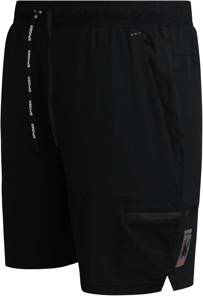 Spyder Men's Active Shorts - Athletic Performance Gym Shorts, Reflective Trim - 8" Inseam Running Shorts, Zip Pockets (S-XL)