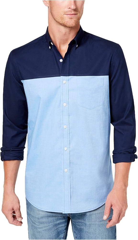 Club Room Mens Colorblocked Oxford Button Up Shirt