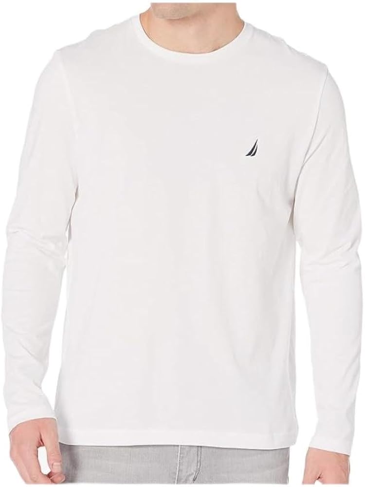 Nautica Mens Crewneck Long Sleeve T-Shirt (US, Alpha, X-Large, Regular, Regular, Bright WHT)