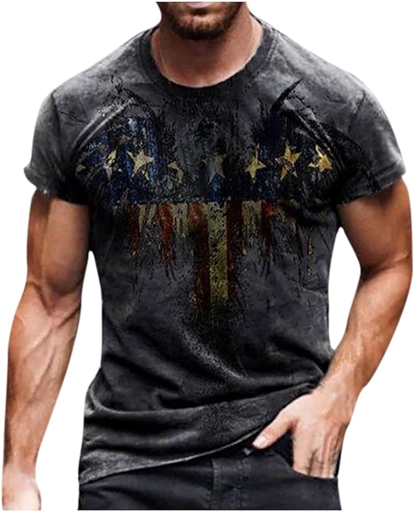 Mens American Flag T-Shirt 4th of July Patriotic Shirts Comfy Summer Short Sleeve Tees Independence Day Tops Blouse