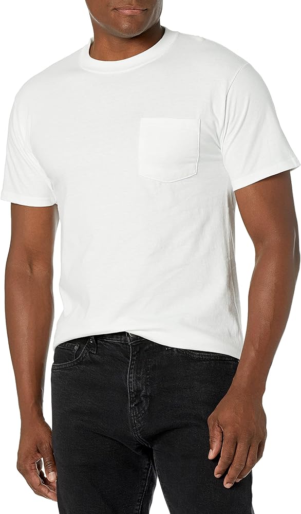 Hanes Short Sleeve Beefy Pocket T-Shirt - 5190,White,L