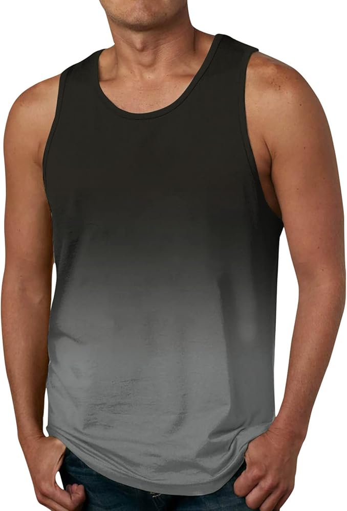 Beach Tank Tops for Men Summer Fashion Sleeveless Gradient Color Muscle Basic T Shirts Casual Loose Pullover Top