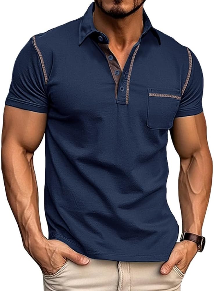 Men's Polo Shirt 2024 Classic Fit Casual Short Sleeve Vintage Golf Shirts Top Lapel Commuter Button Down T-Shirt