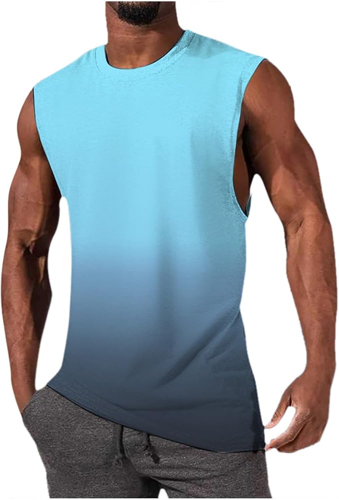 Men's Summer Tank Top Shirt Tropical Printed Sleeveless Shirts Fitted Muscle Tank Tops Sport Round Neck T-Shirt