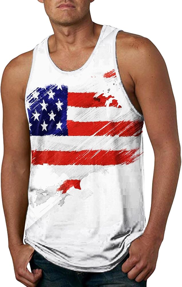 Men's 4th of July Shirts Spring Tank Printed Blouse Summer Casual Flag Men Men's Tank Tops American Flag Tops