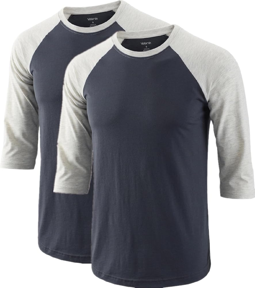 Men's Casual Soft 3/4 Raglan Sleeve Sports Running Jersey Baseball Tee Active Shirts 2Pack