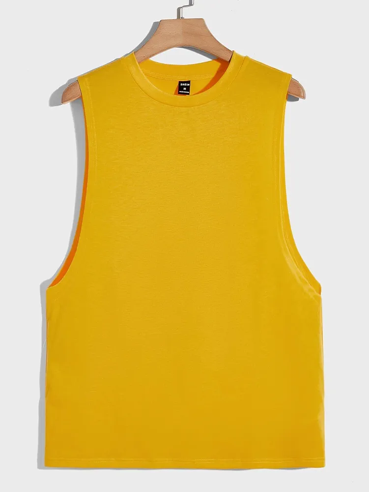 Men's T-Shirts Men Solid Tank Top Men's T-Shirts (Color : Mustard Yellow, Size : XX-Large)