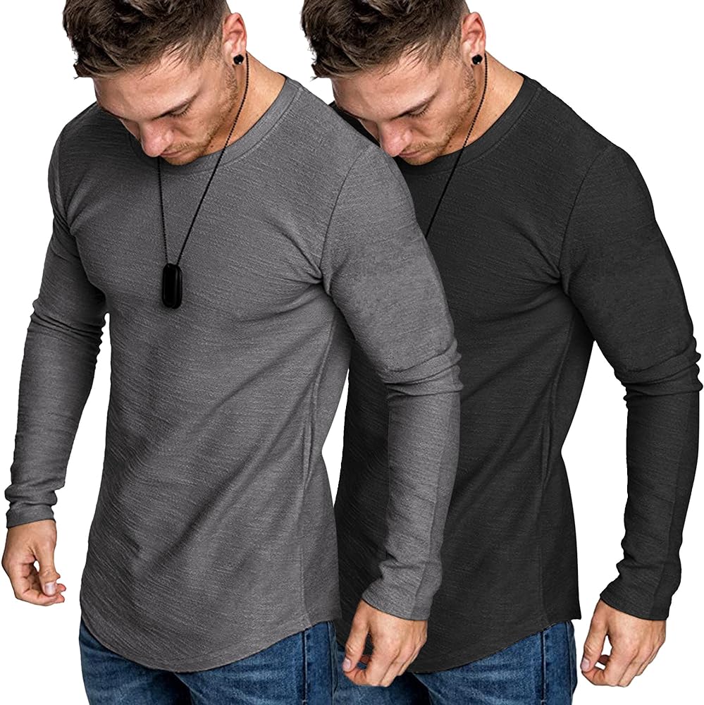 COOFANDY Men 2 Pack Muscle Fitted T Shirt Gym Workout Athletic Long Sleeves Tee