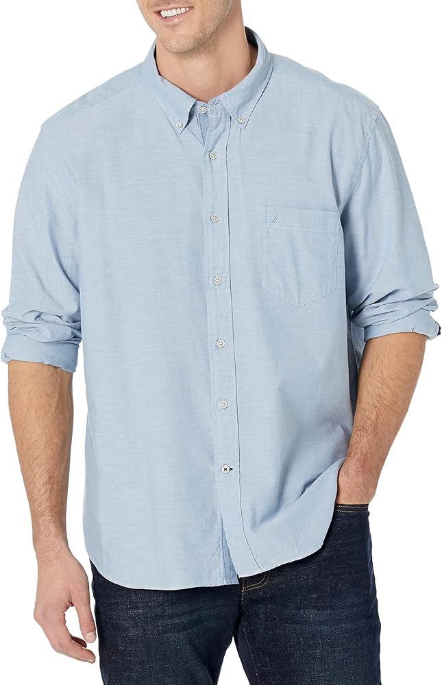 Nautica Men's Long Sleeve Button Down Solid Oxford Shirt