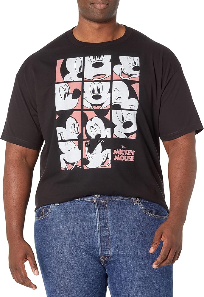 Disney Big & Tall Classic Mickey Mouse Expression Grid Men's Tops Short Sleeve Tee Shirt