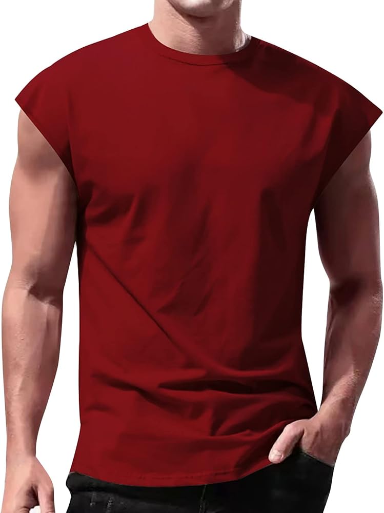 Sleeveless Shirts for Men Summer Solid Color Casual Sleeveless T Shirt Basic Crew Neck Tank Shirts