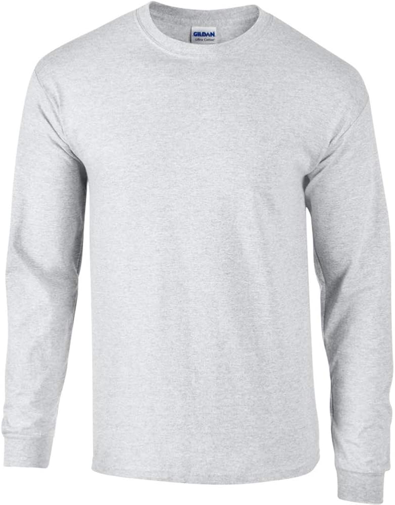 Gildan Mens Plain Crew Neck Ultra Cotton Long Sleeve T-Shirt (S) (Ash Grey)