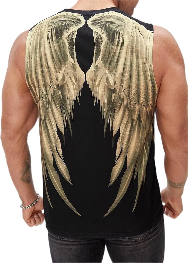 Men's T-Shirts Men Wing Print Tank Top T-Shirts for Men