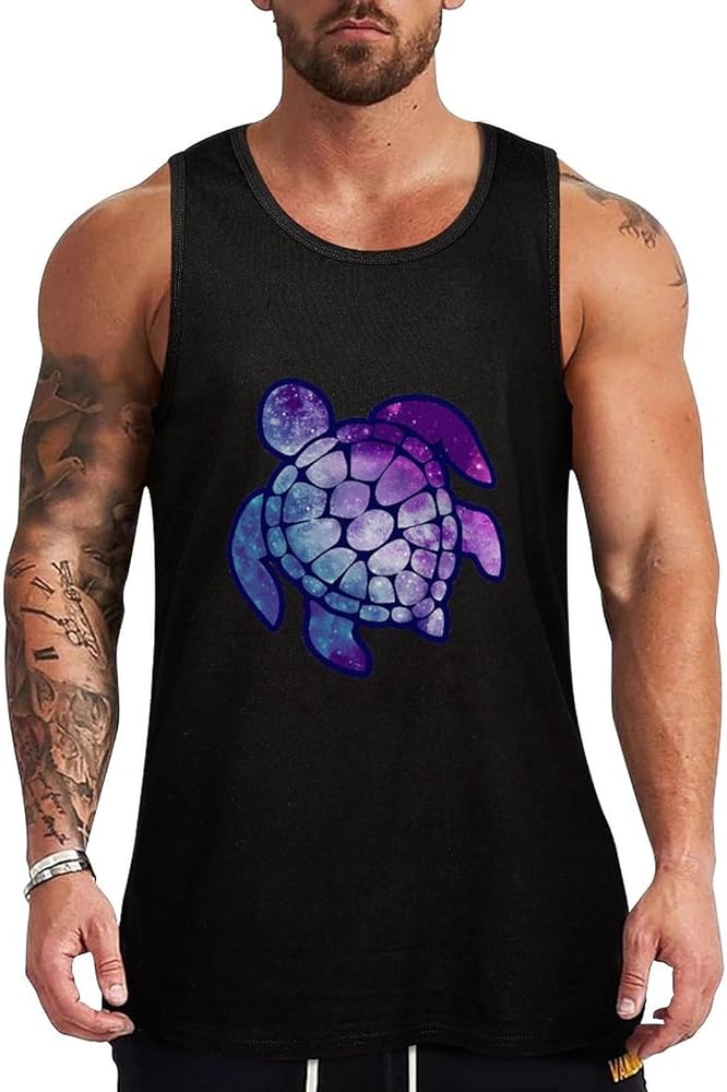 Sea Turtle Starry Space Breathable Men's Tank Top Soft Muscle Vest T-Shirts Quick Dry Sleeveless Fitness Tee