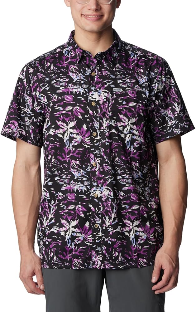 Columbia Men's Super Slack Tide Camp Shirt, Black Kona Kraze Print, 3X Big