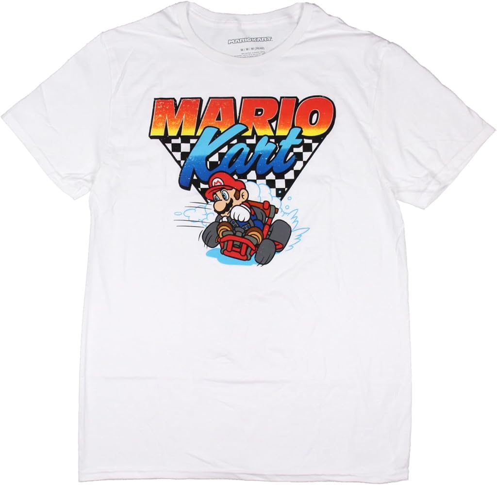 Nintendo Super Mario Men's Mario Kart Team Driver Checkered Flag T-Shirt