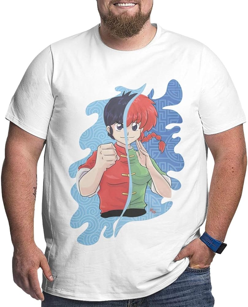 Manga Ranma ½ Shirt Cotton Short Sleeve Cool Big Size Tee for Men Black