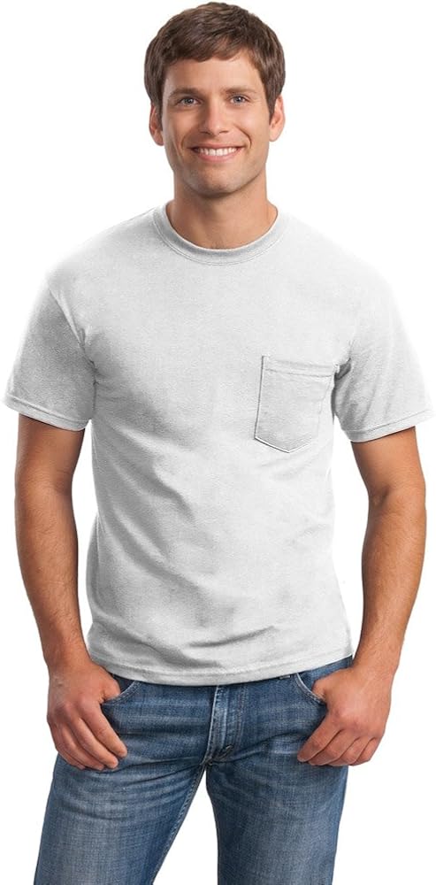 Gildan Mens Ultra Cotton 100% Cotton T-Shirt with Pocket, Medium, White