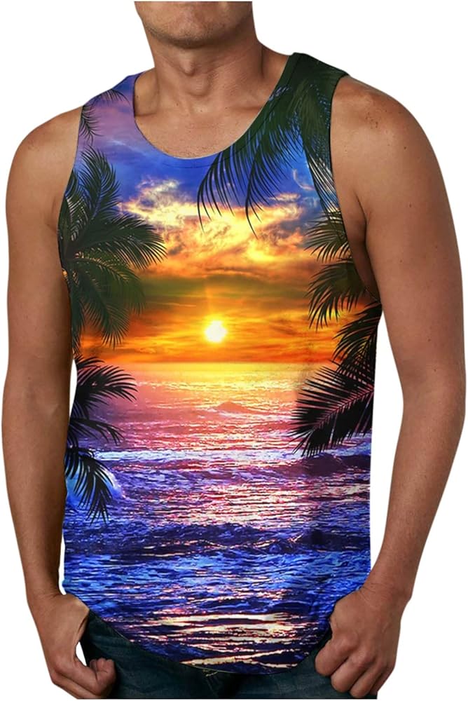 Men's Tank Tops Summer Fresh Fashion New Beach Hawaii 3D Print Tank Top T-Shirt Tops, M-4XL