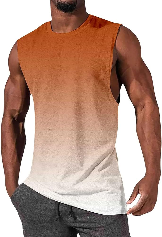 Beotyshow Mens Gradient Tank Top Sleeveless Workout Muscle Athletic Tops Pure Cotton Summer Casual Beach Shirts