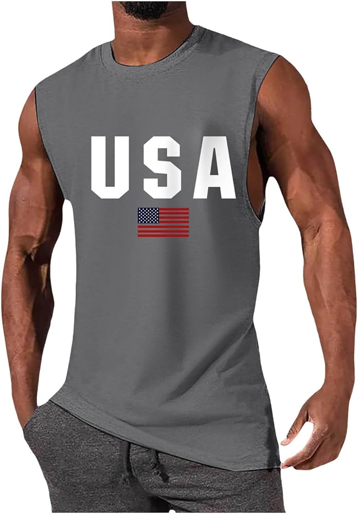 Men's Independence Day Shirts, Sleeveless T Shirts Graphic Patriotic Tops for Men American Flag T-Shirt T Shirts