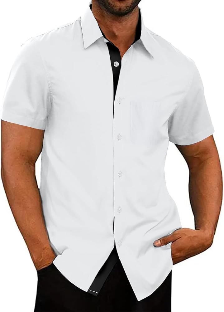 Men's Button Down Short Sleeve Dress Shirts Wrinkle Free Business Shirt Summer Casual Top