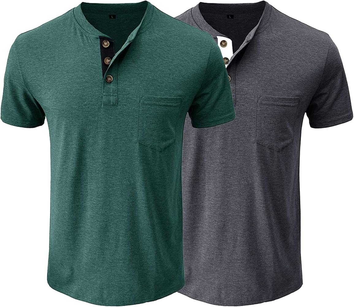 Men's Fashion Henley Shirts Casual Short Sleeve Slim Fit Button T-Shirts Lightweight Summer Tee Tops, Multipack