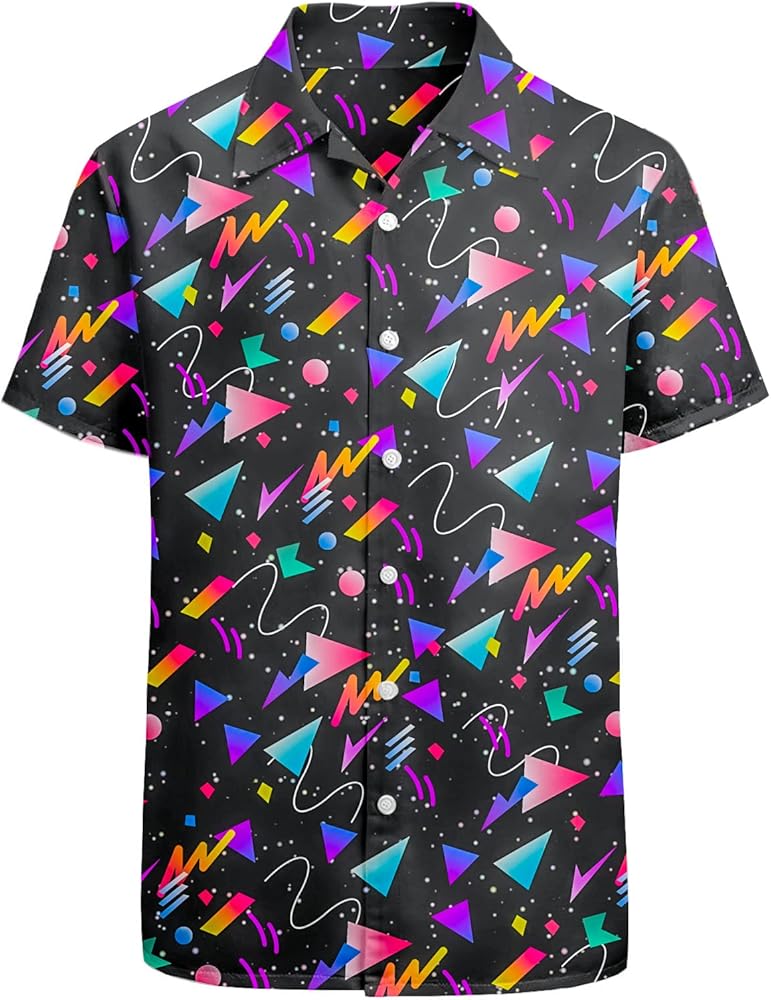 Artsadd 80s 90s Outfit for Men Hawaiian Shirt Button Down Big and Tall Shirts Funny Party Disco Outfit