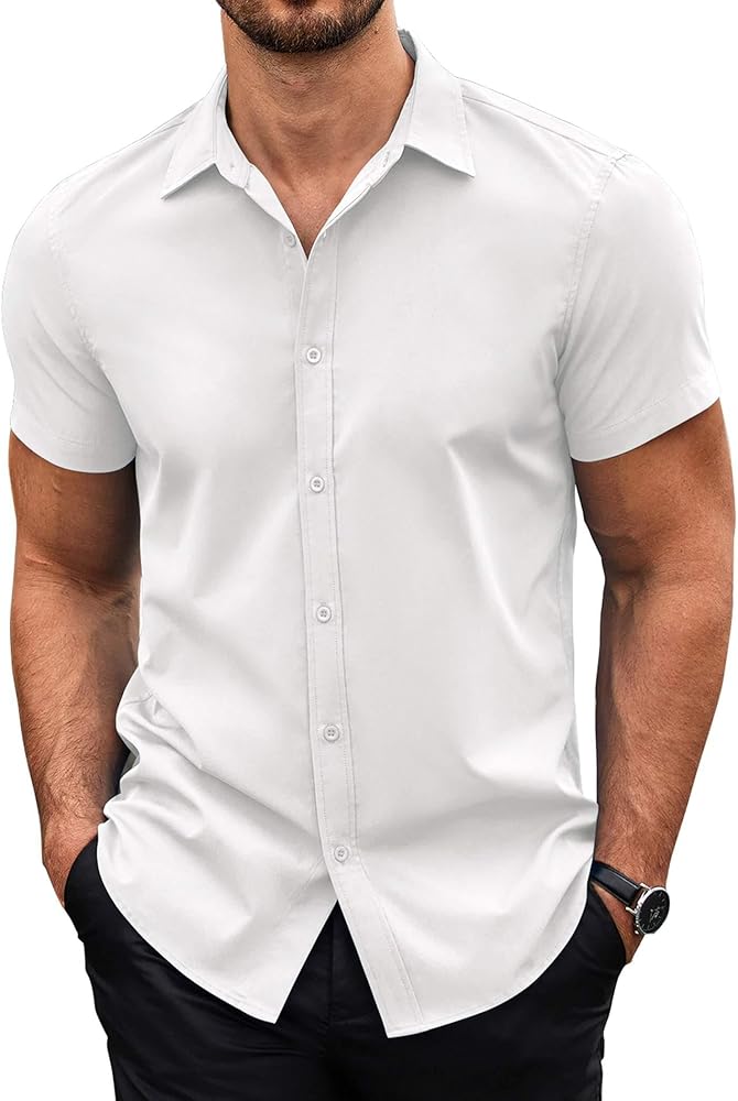 COOFANDY Men's Button Down Shirt Short Sleeve Casual Shirt for Men Summer Business Casual Dress Shirt