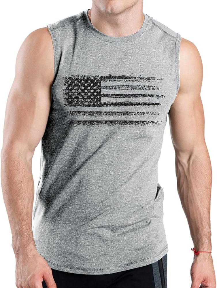 H HYFOL Tank Top for Men American Flag Graphic Patriotic Regular Crewneck Sleeveless Tank Top Shirt