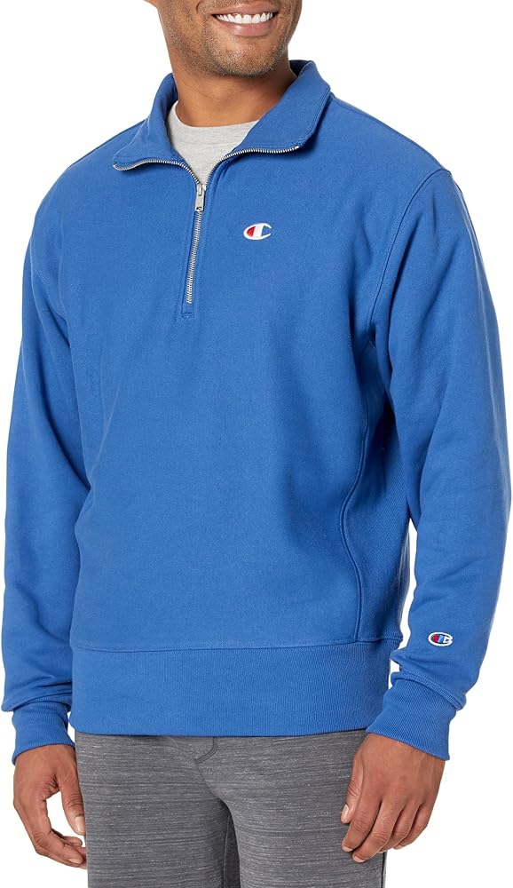 Champion mens Quarter Zip Sweatshirt, Reverse Weave Pullover, Fleece Sweatshirt for Men