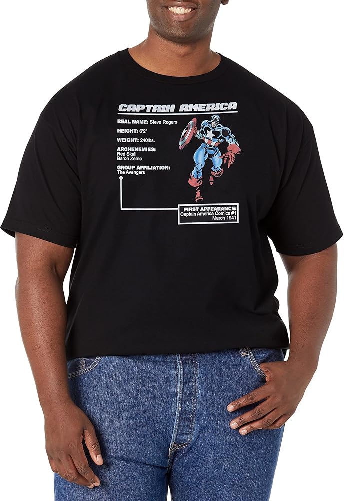 Marvel Classic Captain America Stats Men's Tops Short Sleeve Tee Shirt