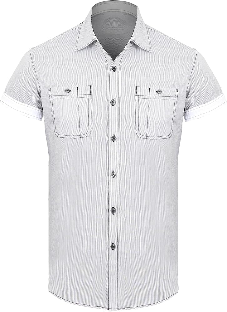 Mens Button Down Short Sleeve Shirts Casual Summer Top Fashion Western Button Collared Tee