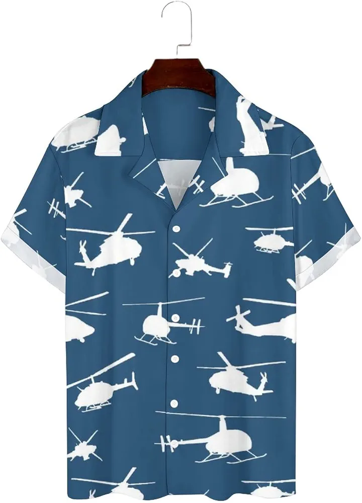 Helicopter Silhouettes Casual Men's Cuban Shirt Hawaiian Top for Beach Summer Short Sleeve