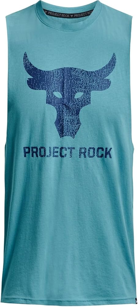 Under Armour Men's Project Rock B.s.r. Cut-Off T-Shirt (Small, Blue Mirage/Gray Matter - 471)