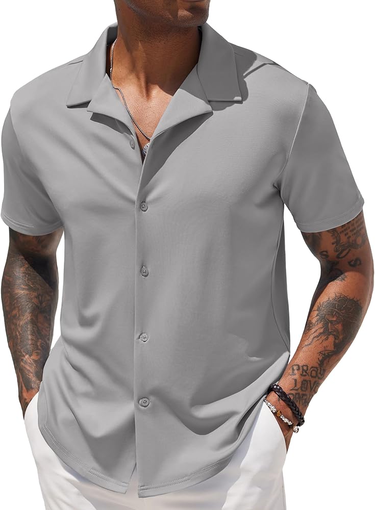 COOFANDY Mens Casual Button Down Shirts Short Sleeve Wrinkle Free Summer Dress Shirt