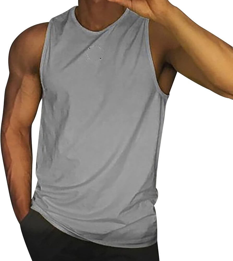 Tank Top Solid Color Vest Fashion Casual Vintage Wash Sleeveless T Shirt Vest Top Mens White Tank Top Tank Top Mens