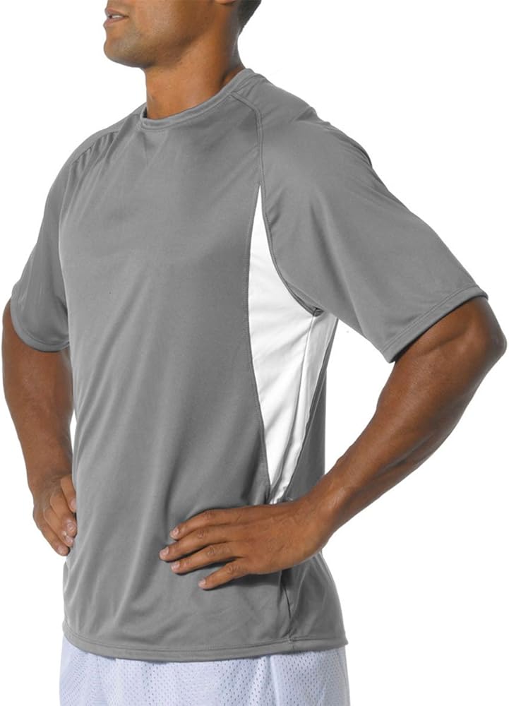 A4 Men's Color Block Performance Interlock T-Shirt, Large, Graphite/White