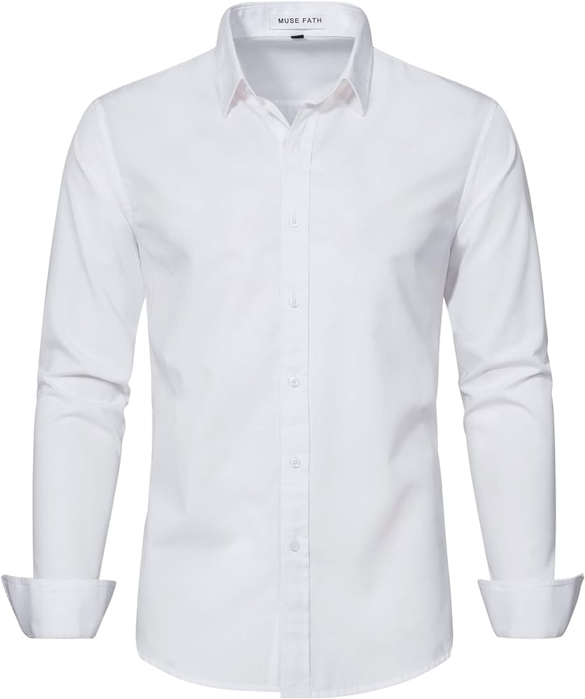 MUSE FATH Men's Solid Color Dress Shirt-Casual Regular Fit Long Sleeve Shirt