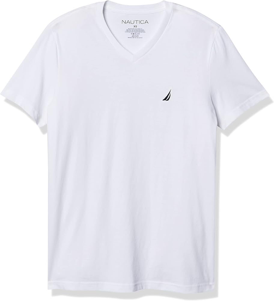 Nautica Mens Short Sleeve Solid Classic fit Fit V-Neck T-Shirt (X-Small, White)