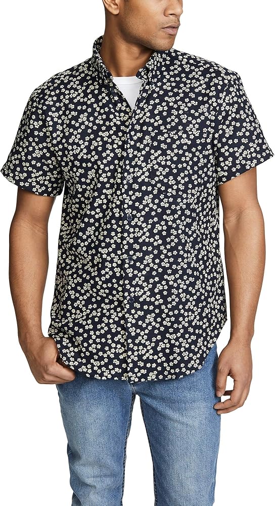 Naked & Famous Denim Men's Short Sleeve Easy Shirt Fit Button Down in Kimono Flowers