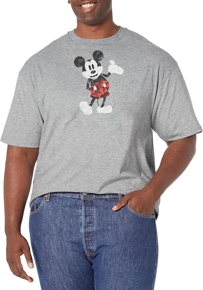 Disney Big Classic Mickey Poly Men's Tops Short Sleeve Tee Shirt, Athletic Heather, Large Tall