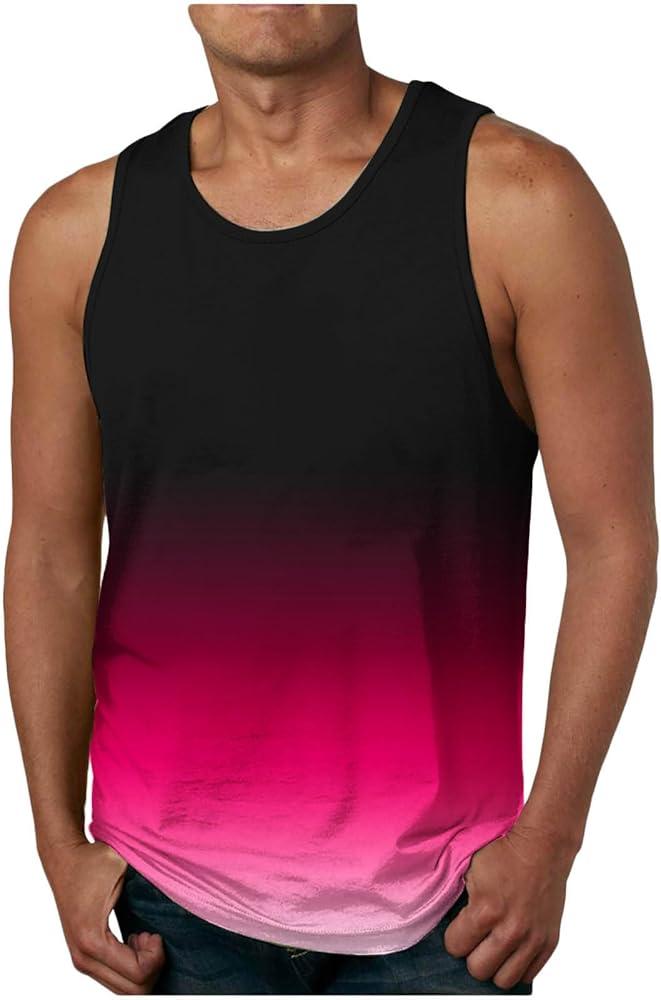 Summer Tank Tops for Men Gradient Sleeveless Jogging Tops Trendy Quick Dry Breathable Crew Neck T-Shirts